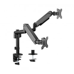 Arm for 2 monitors 17--32- - Gembird MA-DA2P-01, Adjustable desk 2 displays mounting arm, Gas spring 2-9 kg, VESA 75/100, arm rotates, extends and retracts, tilts to change reading angles, and allows to rotate display from landscape-to-portrait mode